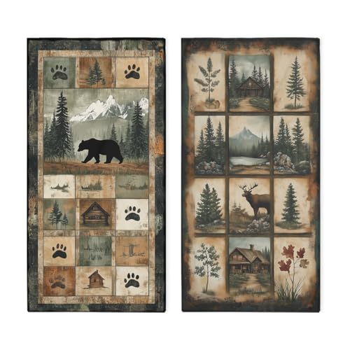 Rustic Black Bear Hand Towels - Set of 2 Decorative Cabin Bathroom Towels