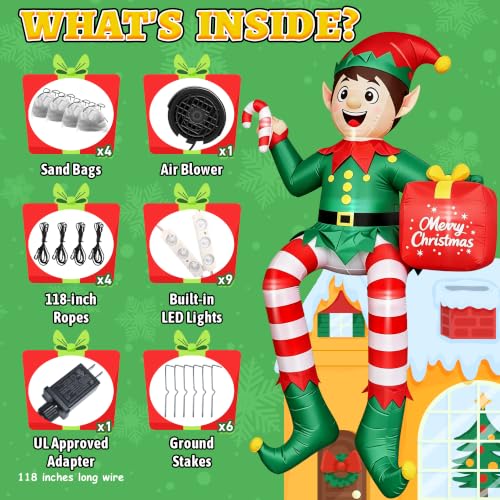 JOVIPOP 16FT Christmas Inflatable Elf Decoration for Outdoor Yard - Lighted Holiday Decor