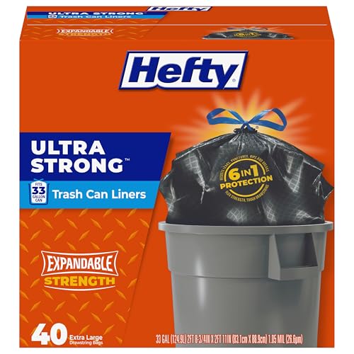 33 Gallon Extra Large Drawstring Trash Bags, Black, Unscented - 40 Count