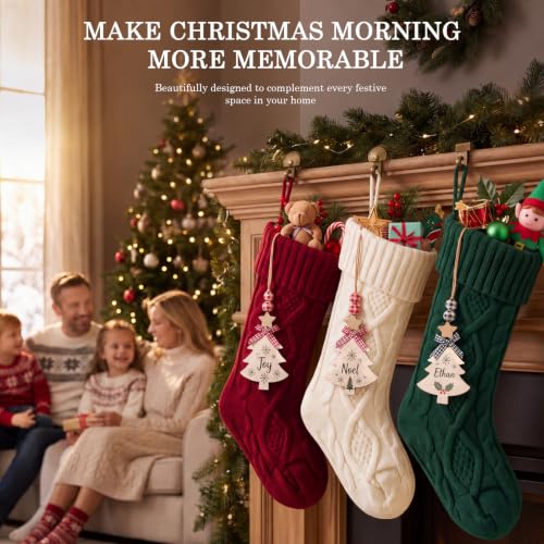 18-Inch Personalized Christmas Stockings 6-Pack with Name Tags - Red/Green/White Knit