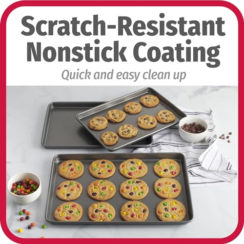 Nonstick Baking Sheet Set - 3-Piece Carbon Steel Cookie Sheets (Gray)