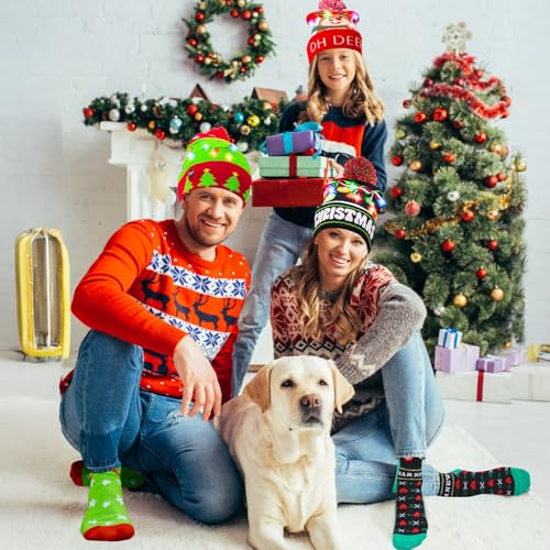 MGparty 8-Pack Christmas LED Beanie Hat and Socks Set