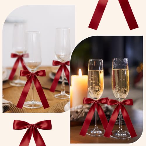GKXMAXIWANG Burgundy Satin Bow Set for Wine Glasses & Candles, 30 Pack