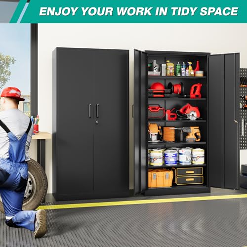 72-Inch Tall Metal Storage Cabinet with 5 Adjustable Shelves and Lock