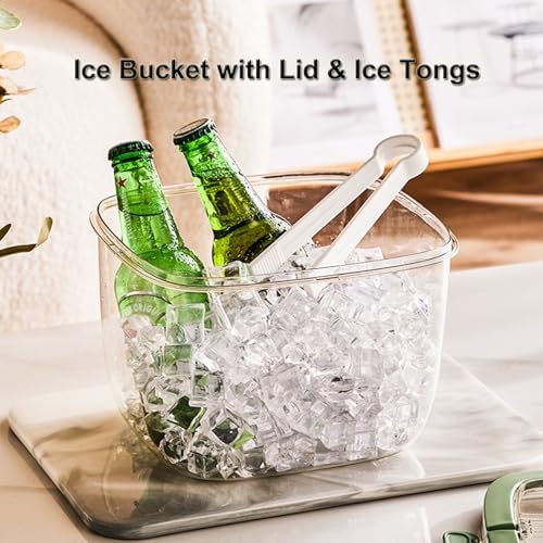 SIUPER 6.7L Light Green Ice Cube Storage Bin with Sealed Lid & Tongs