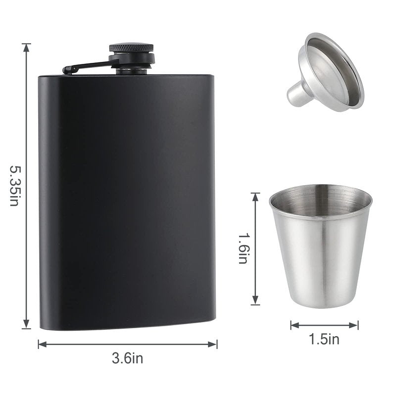 GliSun 8 pcs Flask for Liquor for Men Matte Black 8Oz Stainless Steel Leak Proof with 8 Wine Glass 8 pcs Funnel Used for Gift, Camping, Outdoor Activity, Groomsman Bridesmaid Wedding Party