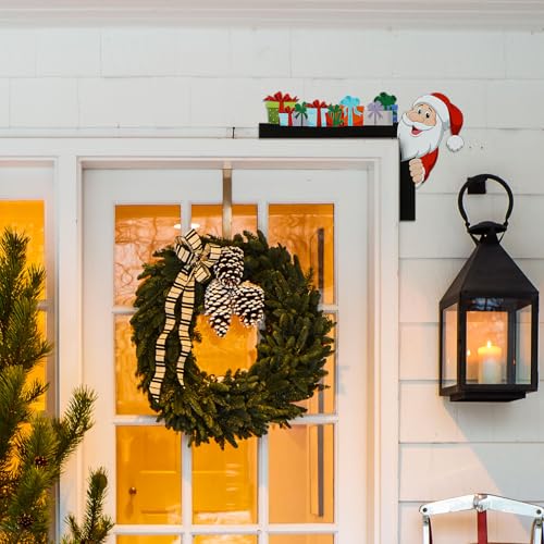 ZoCenKj 2025 Christmas Door Topper – Wooden Santa & Penguin Sign (Variant #a) Front Door