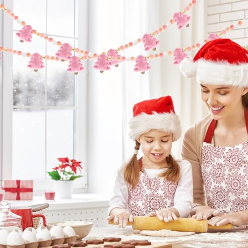 Whaline Pink Christmas Felt Garland Banner with Pom Balls – 2.5m Holiday Wall Decor
