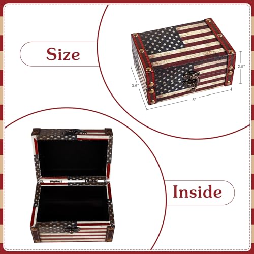 Small Wooden Treasure Box with American Flag Design - Vintage Keepsake Box