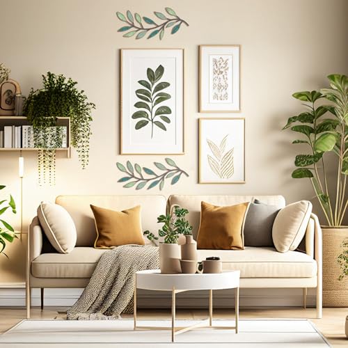Metal Leaf Wall Art Set - 2 Pcs Symmetrical Olive Branch Decor