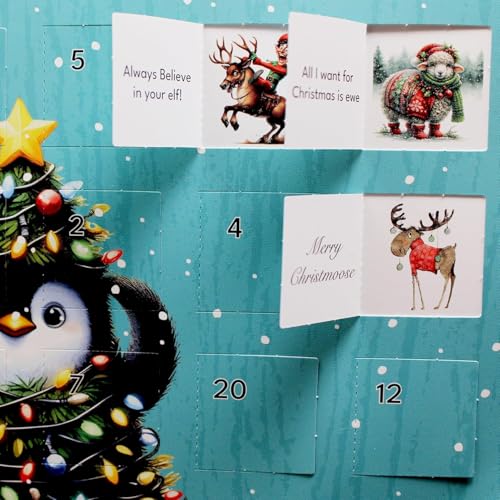 Set of 3 Christmas Advent Calendar Greeting Cards with Envelopes, 24 Daily Surprises