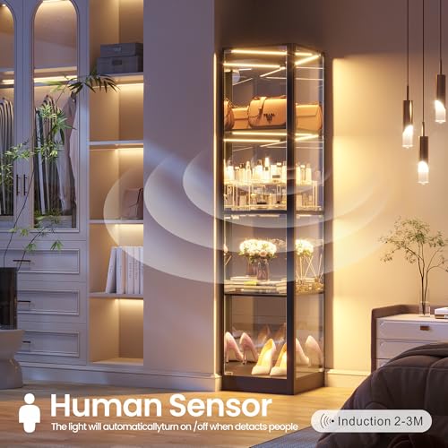 68-Inch Corner Display Cabinet with RGB Lights and Glass Doors