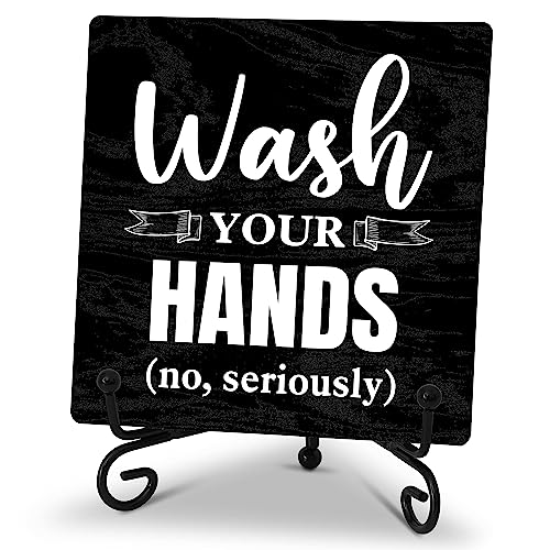 Wash Your Hands Bathroom Signs Decor, Bathroom Home Shelf Counter Decorations Items, Thanksgiving Christmas Birthday Gifts for Women Men Home Restroom Toilet Decor - A05