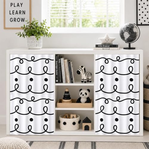 6-Piece Classroom Cabinet Curtains, Black and White Storage Privacy Drapes