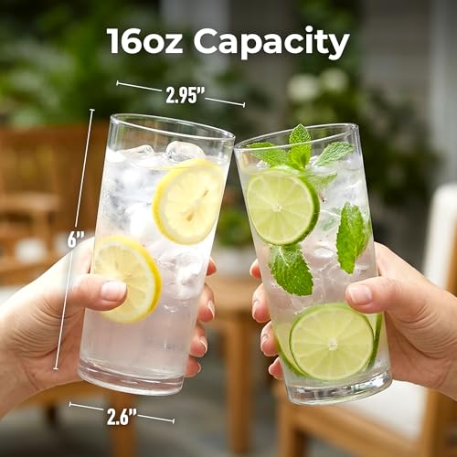 16oz Shatterproof Acrylic Drinking Glasses - Set of 12 Clear Water Tumblers
