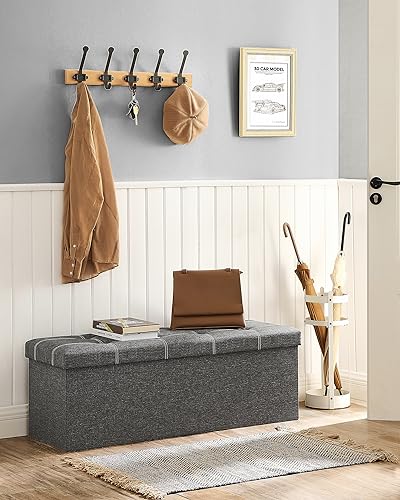 43-Inch Folding Storage Ottoman Bench, 35-Gallon Linen-Look Chest