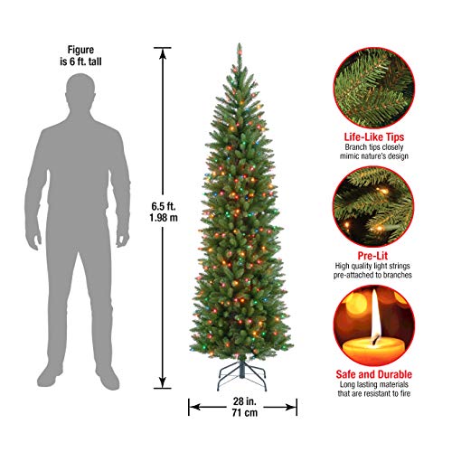 6.5ft Pre-Lit Kingswood Fir Slim Artificial Christmas Tree with Stand