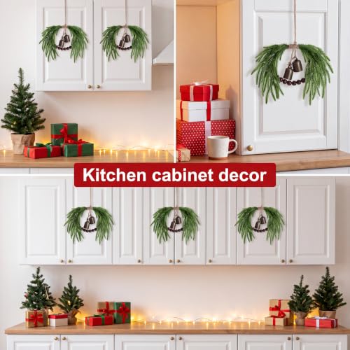 Sggvecsy 6-Pack Christmas Mini Wreaths for Cabinets with Norfolk Bells & Beads