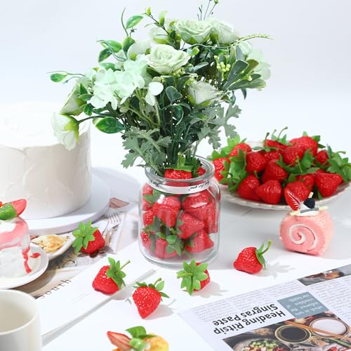 50 PCS Artificial Red Strawberries - Realistic Decorative Fruits