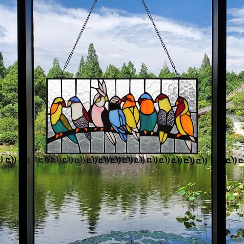 Handmade Tiffany-Style Stained Glass Parrot Window Panel 16" x 8"