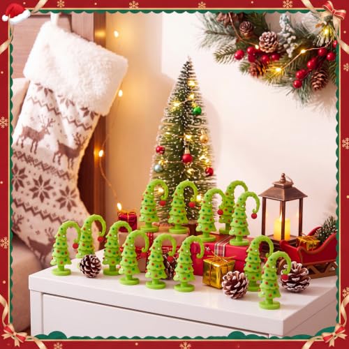 Simgoing 100 Pcs Lime Green Mini Crooked Christmas Tree Figurines Rubber - Holiday Decor