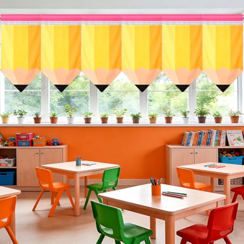 Pencil Design Classroom Curtains - 6 Pack Yellow 36x24 Inches