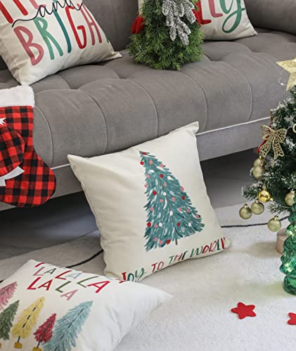 NEWLIGHTURE 18x18 Inch Throw Pillow Covers Set of 4 Christmas Holly Jolly Colorful