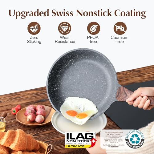 Nonstick Frying Pan Skillet, 9.5 Inch Swiss Granite Coating Omelette Pan