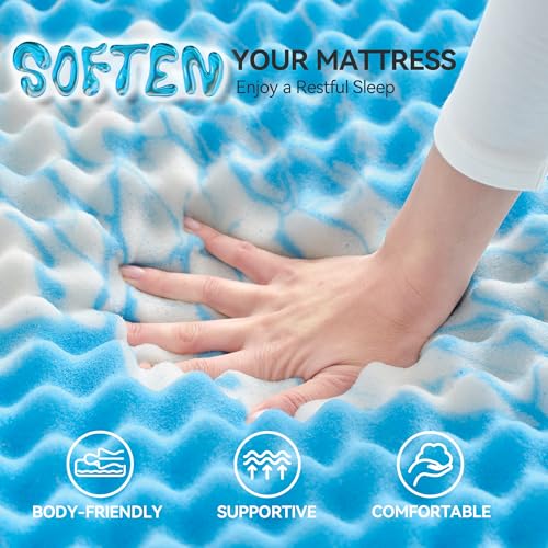 SINWEEK 2 Inch Egg Crate Gel Memory Foam Mattress Topper, Twin Size Blue