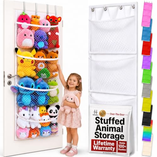 Stuffed Animal Storage Over Door Organizer with Mesh Pockets