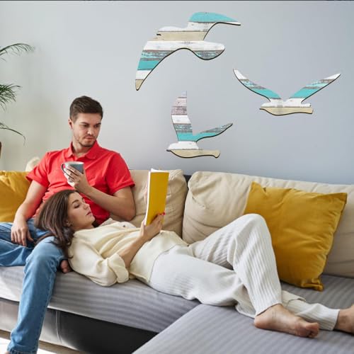 3-Piece Wood Seagull Wall Art Set, Coastal Nautical Beach Home Decor