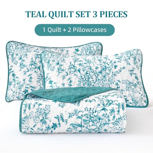 Botanical Floral King Quilt Bedding Set - 3-Piece All-Season Bedspread