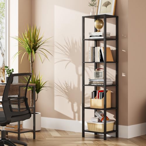 6-Tier Tall Narrow Bookshelf, Skinny Storage Display Shelf for Small Spaces
