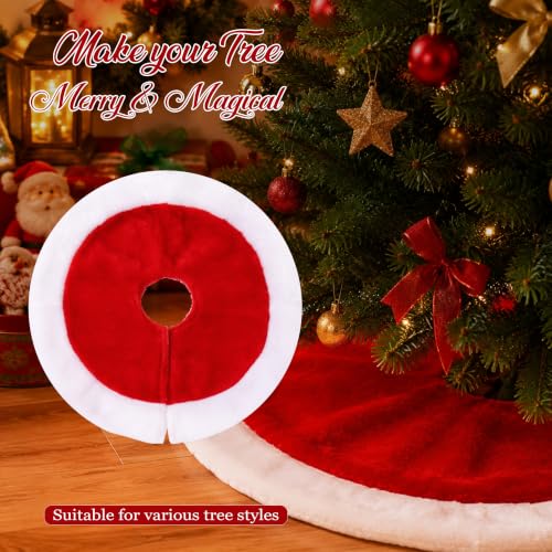 Small Christmas Tree Skirt, Red and White Short Plush Mini Shirts for