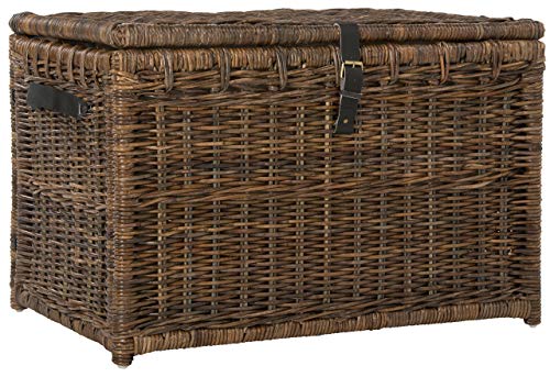 Wicker Storage Trunk, 35.5-Inch Collapsible Rattan Chest with Leather Straps