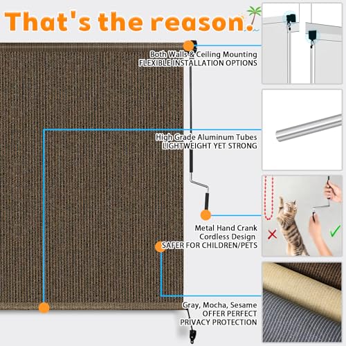 Outdoor Roller Shades for Patio - 10'Wx8'H, 90% UV Protection
