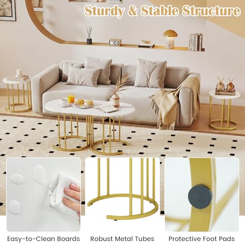 3-Piece Nesting Coffee Table Set with Oval and Round Side Tables