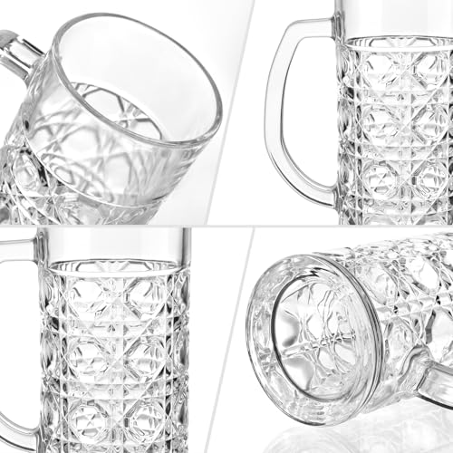 16oz Beer Mug Set of 2, Heavy Glass Beer Steins with Handle