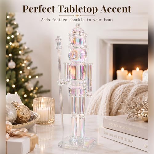 Iridescent Acrylic Nutcracker Figurine - 12 Inch Christmas Tabletop Decor