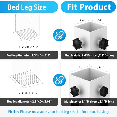 Adjustable Carbon Steel Bed Risers - 4 Pack, 3.15" Diameter