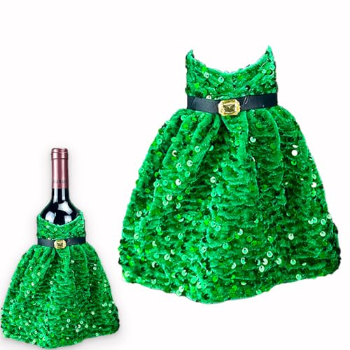 Green Sequin Christmas Wine Bottle Cover - Festive Holiday Table Decoration