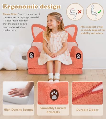 2-in-1 Foldable Toddler Couch with Blanket - Cute Fox Plush Sofa Chair