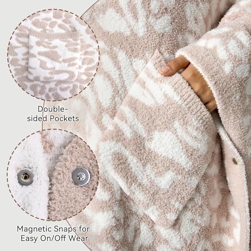 Wearable Blanket Poncho with Pockets, Ultra Soft Plush Reversible Wrap