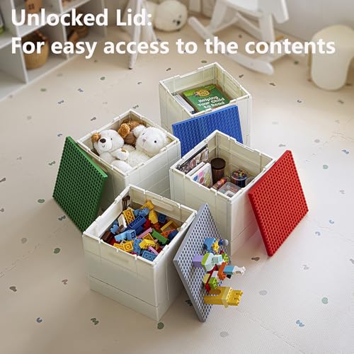 Collapsible Toy Storage Box with Building Block Baseplate, 25L Organizer