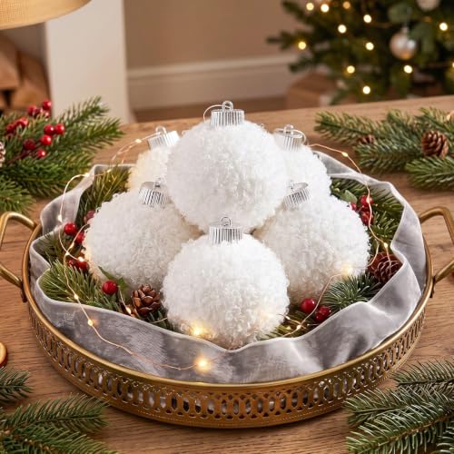 Soulchen 24 Pcs 3.15 Inch White Furry Christmas Ornaments Balls - Holiday Decor