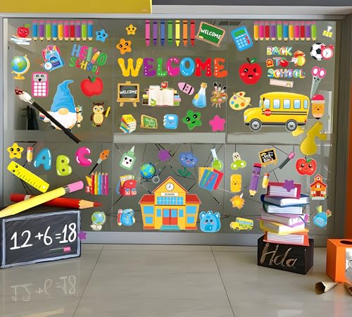 Back to School Window Clings Stickers - 90PCS Double-Sided Decor