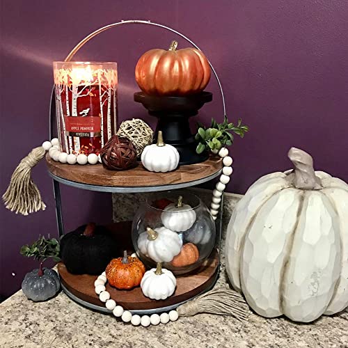 58-Inch Farmhouse Wood Bead Garland with Jute Tassels, Rustic Home Decor