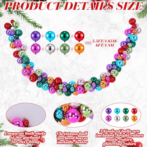 Yuxung 2-Pack Colorful or Classic Christmas Ball Garland 6ft with LED Lights