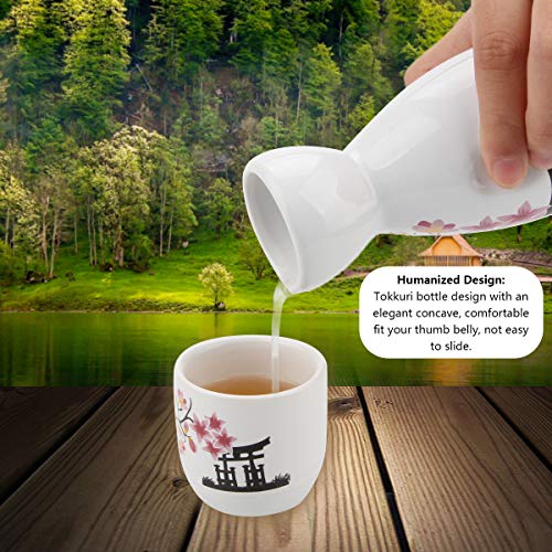 ABuff Japanese Sake Set with 1 Ceramic Tokkuri Bottle & 4 Ochoko Cups - Microwave & Dishwasher Safe