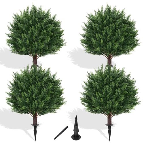 23-Inch Artificial Cypress Topiary Bushes - UV-Resistant Set of 4